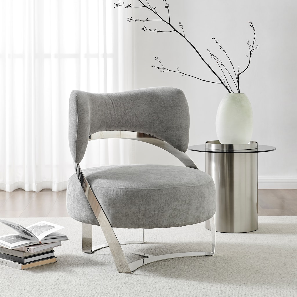 Aura Modern Gray and Chrome Accent Chair