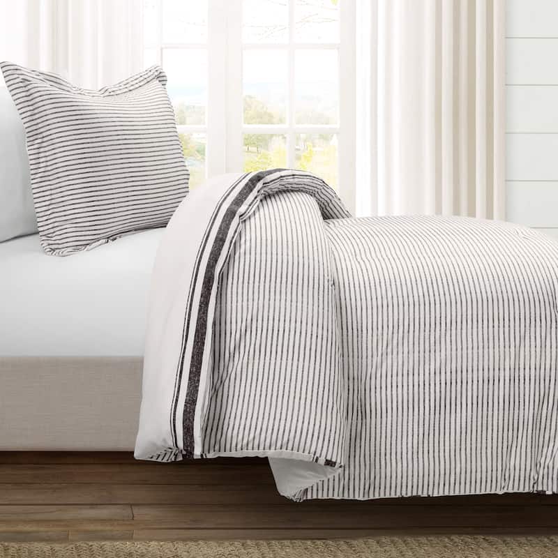 Lush Decor Farmhouse Stripe Reversible Cotton 2 Piece Comforter Set