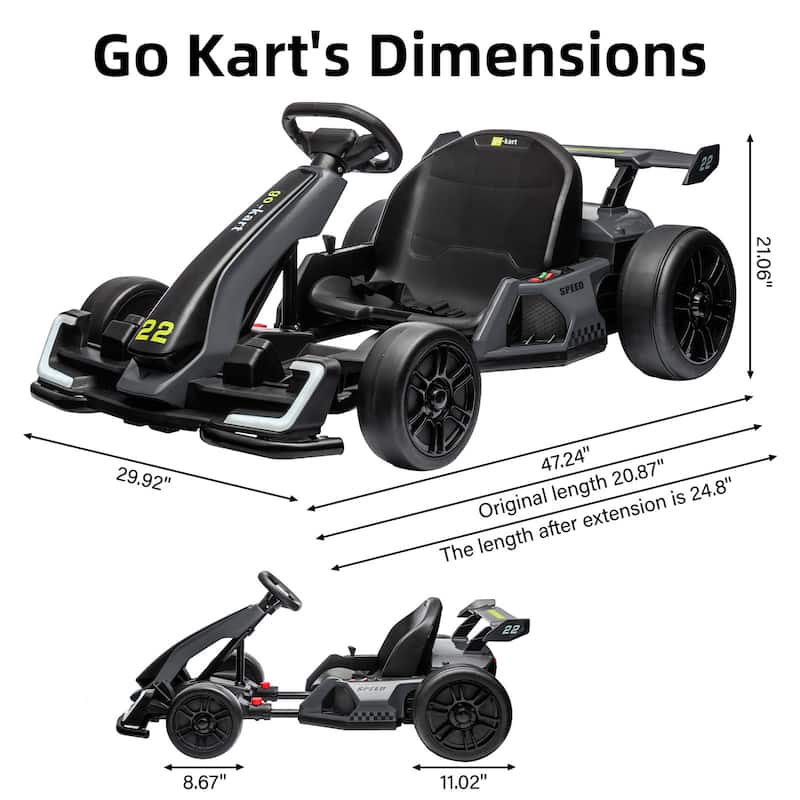 24V Electric Go Kart for Kids, Powerful Drift Kart with 2 * 150W Motors