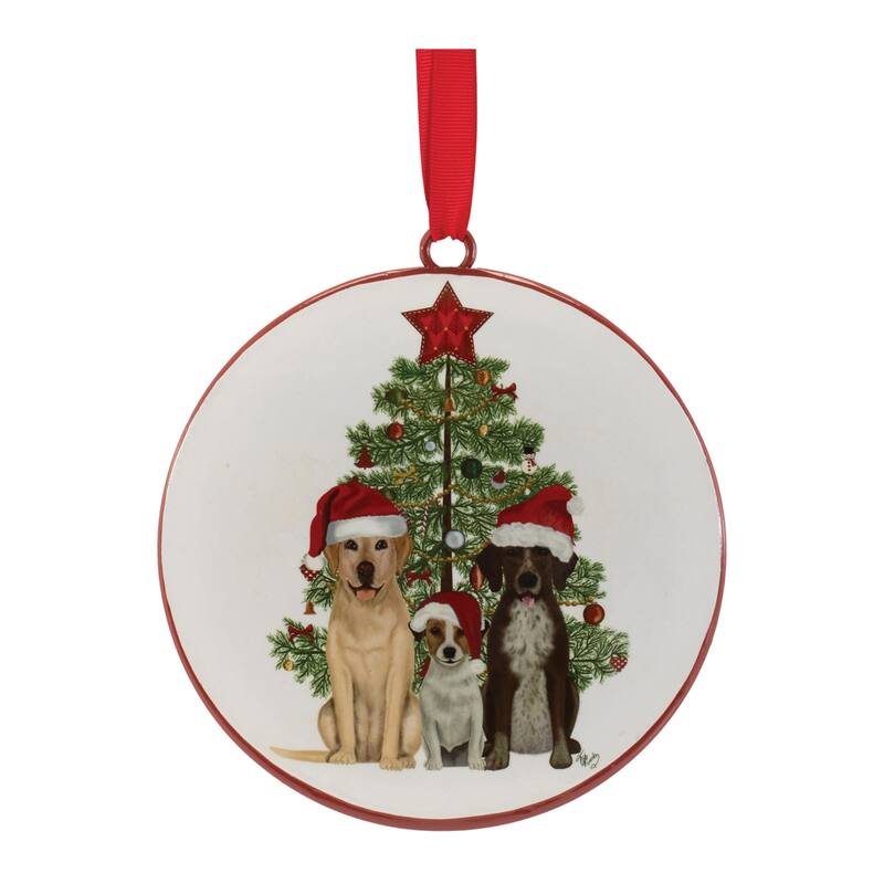 Dogs and Christmas Tree Disc Ornament (Set of 12) - N/A