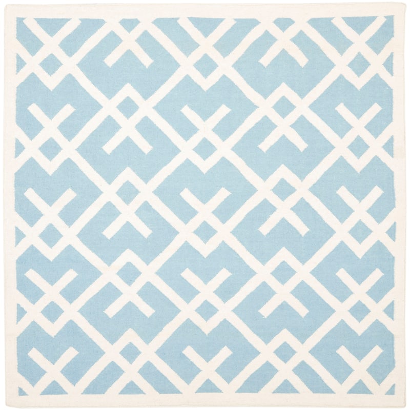 SAFAVIEH Handmade Flatweave Dhurries Eildine Modern Moroccan Wool Rug - 8' Square - Light Blue/Ivory