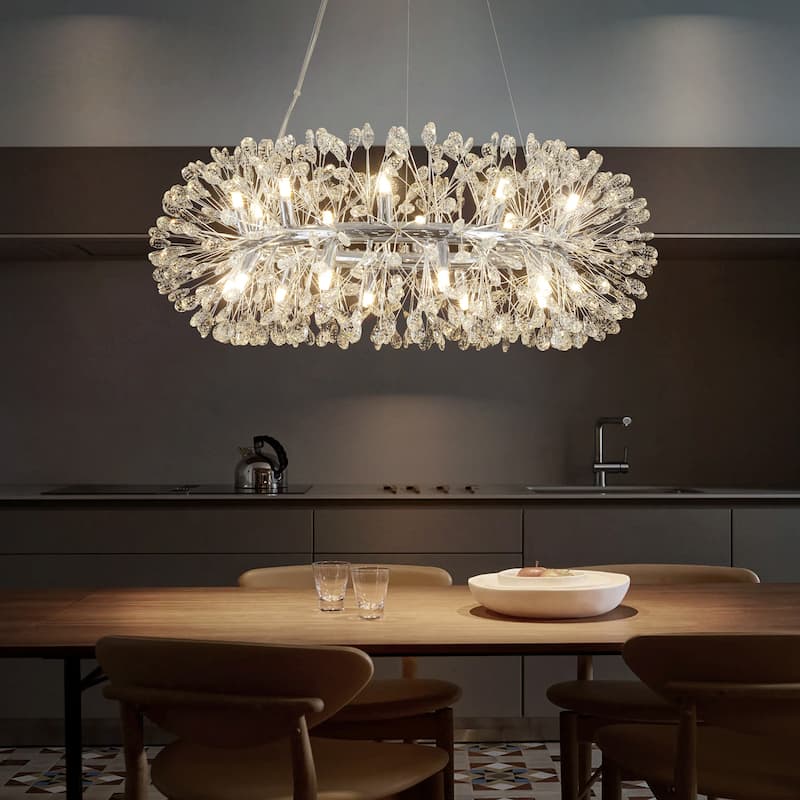 20-Light Modern Glam Wheel Round Starburst Firework Crystal Chandelier for Dining Room