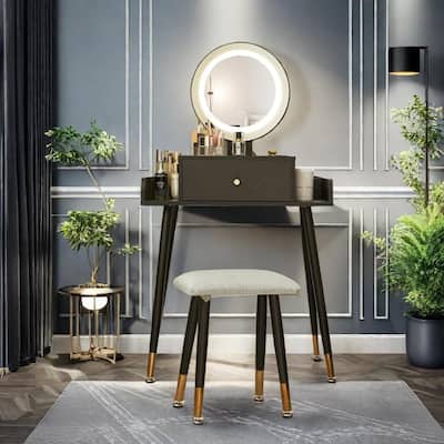 Makeup Vanity Desk with Lights Mirror and Power Outlet