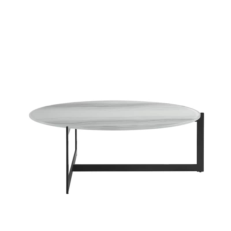 Krike Modern Industrial Round Coffee Table with Tempered Glass Top