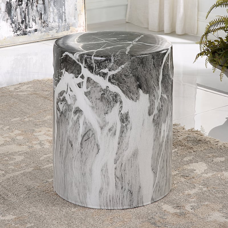 Marvel Ceramic Outdoor Garden Stool - 17" - Black and White