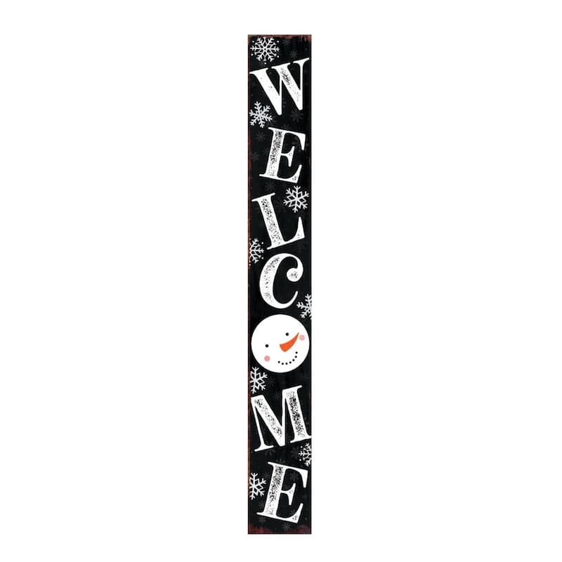 HomeRoots 72" Black And White Solid Wood Welcome Snowman Porch Sign