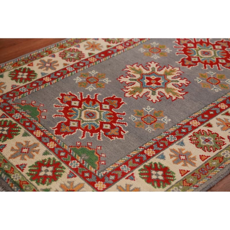 Gray Kazak Oriental Foyer Rug Handmade Wool Carpet - 2'9"x 4'1"