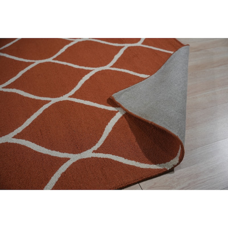 Orange Hand-Tufted Wool Contemporary Geometric Rug - Vibrant Design and Modern Elegance - 5' x 7'
