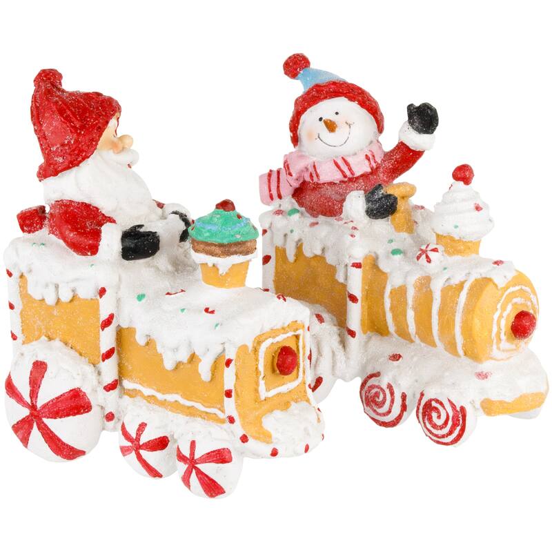 Santa and Snowman on Gingerbread Train Car Christmas Figurines - 6.75" - Set of 2