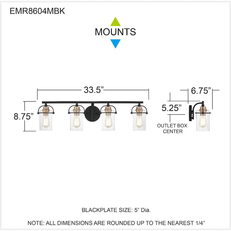 Emerson 4-Light Matte Black Vanity Light - Matte Black