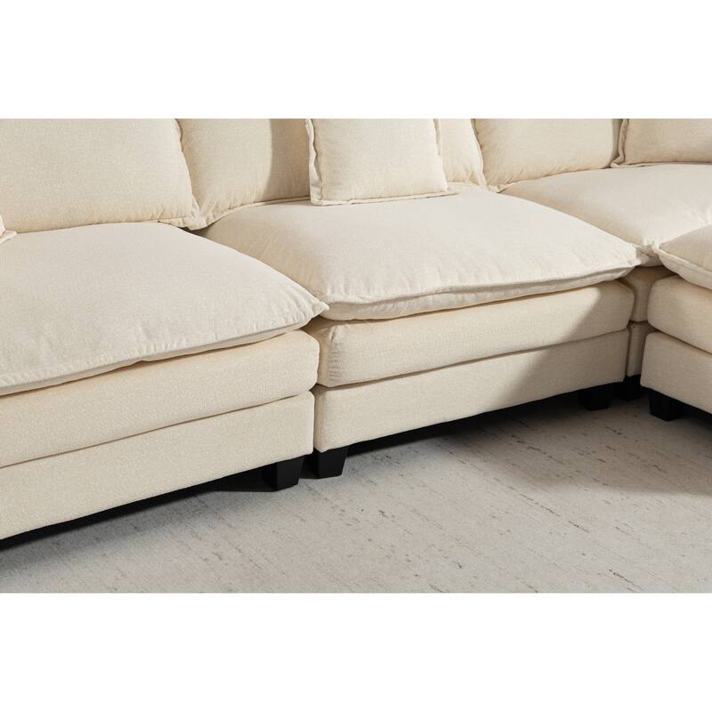 Anmytek 3-Seat 114.17" Modern Sectional Sleeper Sofa with Ottoman, Waist Pillows & Chaise Lounge