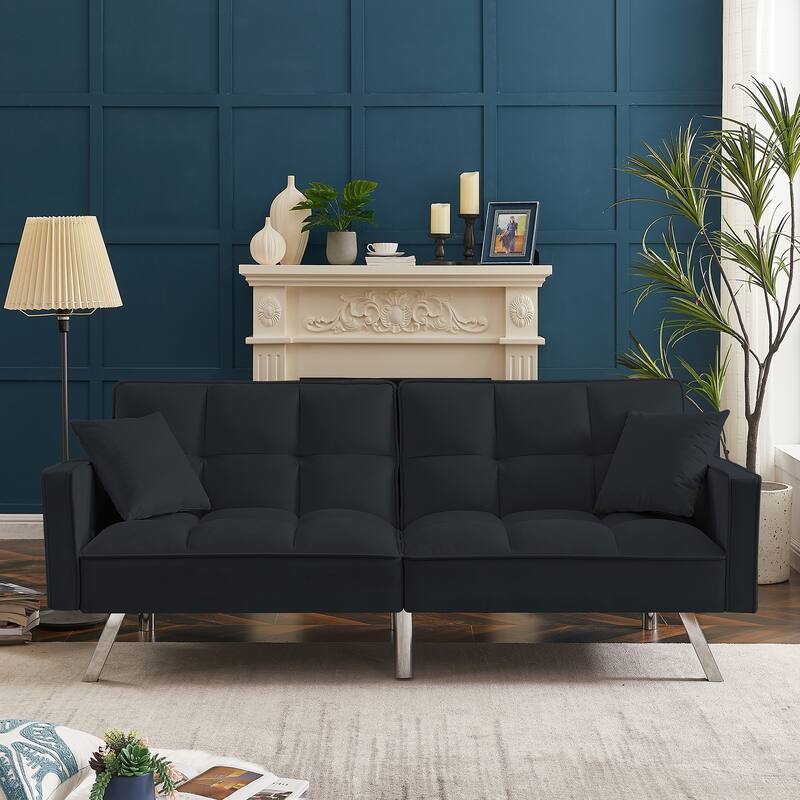 Loveseat Sofa Bed Velvet Upholstered Splitback Design Convertible