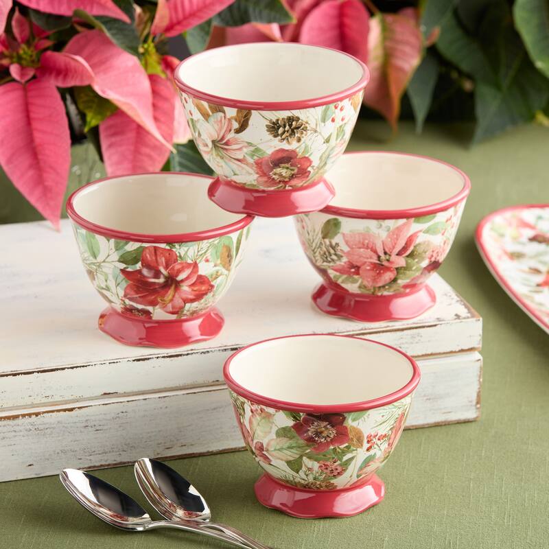Certifed International Winter Blooms Set of 4 Ice Cream/Dessert Bowls 5.25" x 3" Assorted Designs - 5.25 L x 5.25 W x 3.625 H