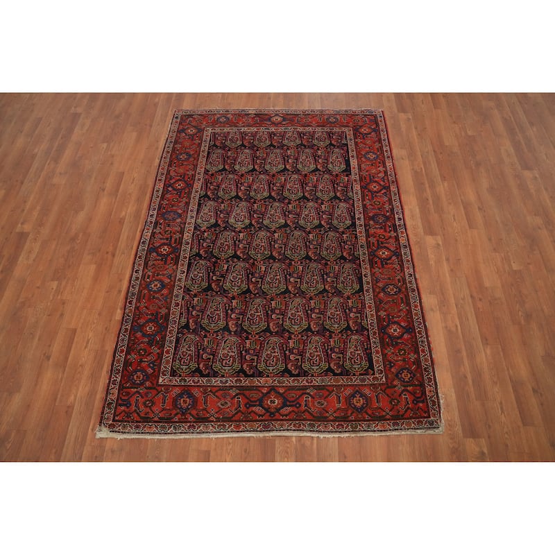 Hand Knotted Oriental 100% Wool Carpet Traditional All-Over Navy Blue & Blues Senneh Area Rug - 6' 7'' X 4' 7''
