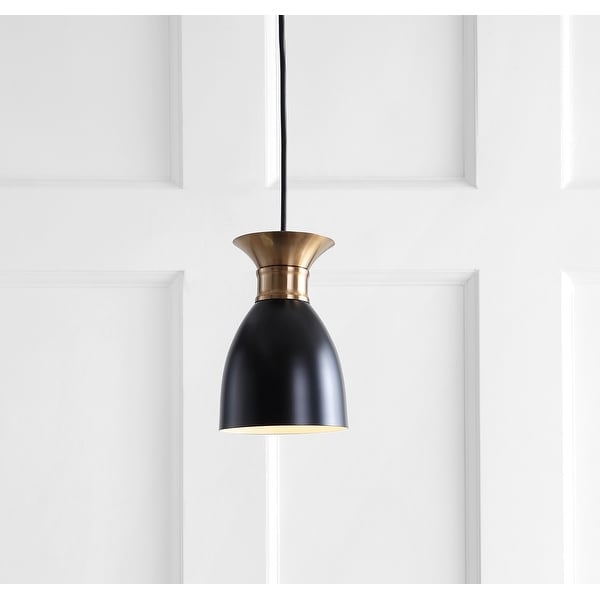 Edison 5.75" Metal LED Pendant, Black/Brass Gold by JONATHAN Y. Opens flyout.