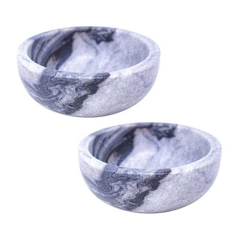 Handmade Marble Pinch Bowls, Set of 2 - Grey