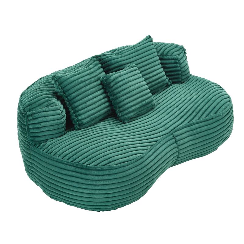 Corduroy Bean Bag Chair, Foam-Filled Lazy Floor Sofa with 3 Pillows, Soft Upholstered Lounge Chair for Adults & Teens