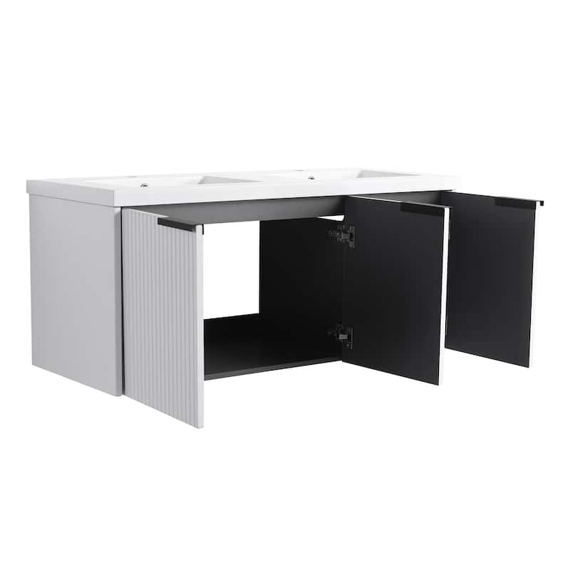 Wall Mounted Bathroom Vanity with Resin Double Sink