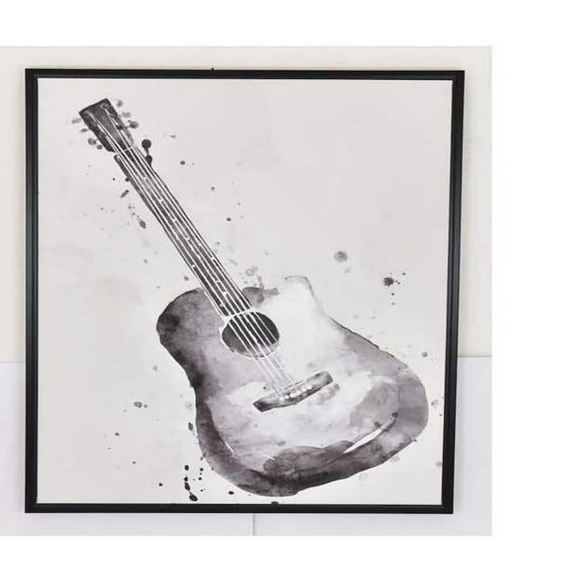 30 x 40 Framed Wall Art Painting, Guitar and Piano, Black, White