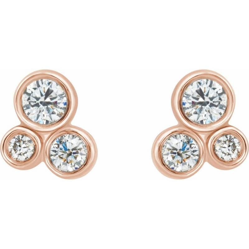 Curata 14k Rose Gold Polished 0.2 Carat Diamond Geometric Cluster Earrings