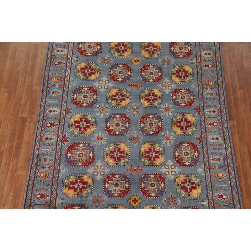 Hand Knotted Oriental 100% Wool Carpet Traditional All-Over Navy Blue & Blues Kazak Area Rug - 9' 8'' X 6' 9''