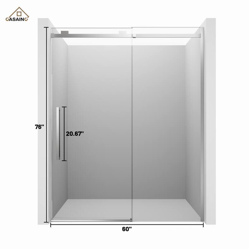 CASAINC 60 in. W x 76 in. H Sliding Frameless Shower Door with SGCC Certification