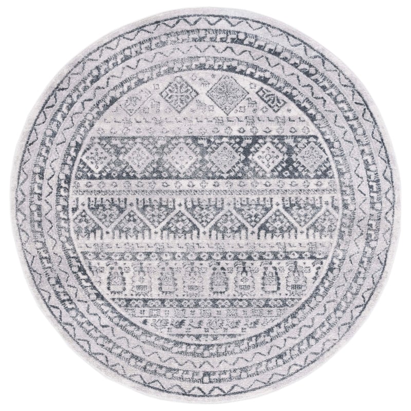 SAFAVIEH Toscana Nansy Tribal Rug - 6'7" Round - Grey/Ivory
