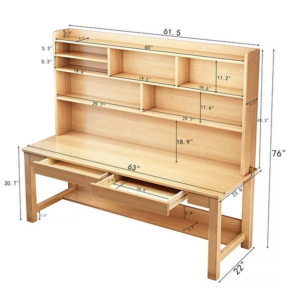 dimension image slide 1 of 3, Kids Desk Wood Study Desk Writing Desk with Bookshelf