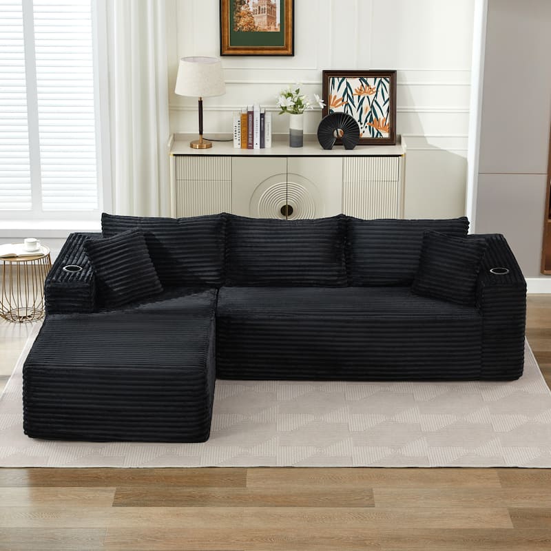 104" Upholstered L-Shaped Sofa Couch Chaise Sofa with Pillows, No Assembly Required