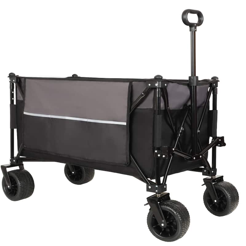 Extra Large 300l Tall Heavy-Duty Folding Wagon Cart With 480lbs Capacity-All-Terrain Wheels,Side Pockets,Brakes & Drink Holders