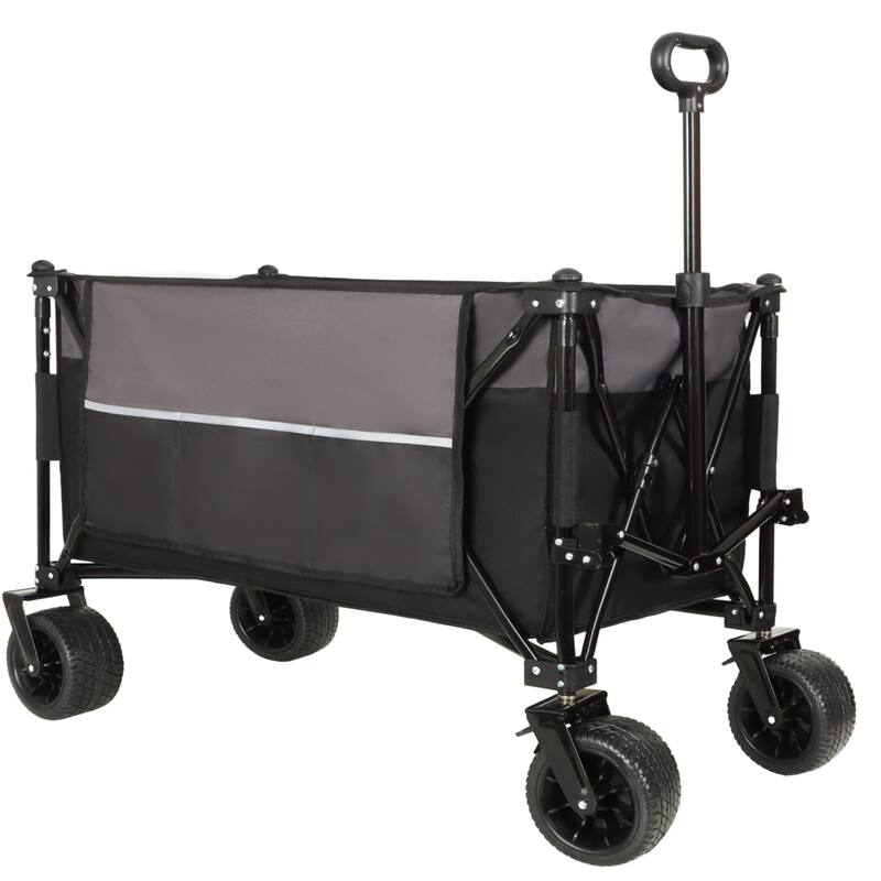 Tall Heavy-Duty Folding Wagon Cart with 480lbs Capacity - All-Terrain Wheels, Side Pockets, Brakes & Drink Holders