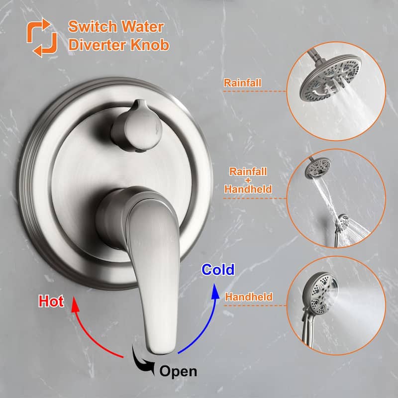 Wall Mount Shower Faucet With Rough-in Valve Complete Shower System With Handheld And 8 Inch Massage Shower Head Combo Kit Set