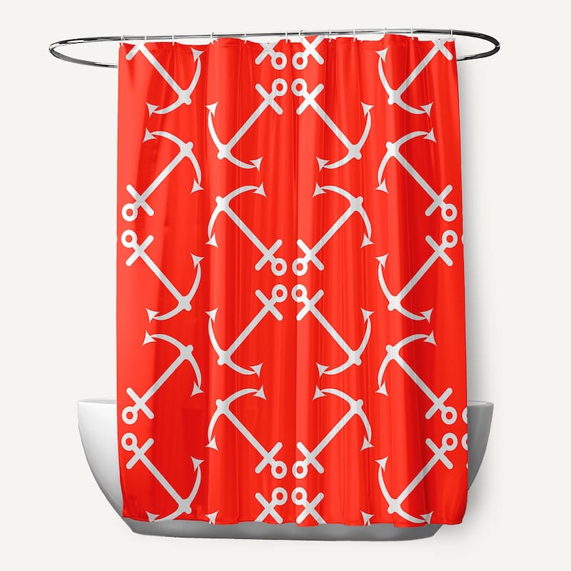 71 x 74-inch Anchor's Up Geometric Print Shower Curtain - Orange