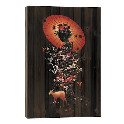 Geisha Nature Print On Wood by Nicebleed - Multi-Color