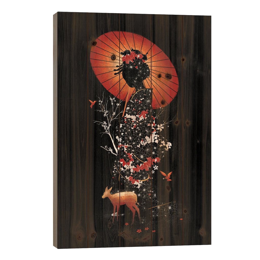 Geisha Nature Print On Wood by Nicebleed - Multi-Color