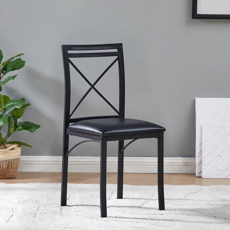 VECELO Metal Dining Chairs Set of 4 PU Leather Dining Chairs Set with X-Shaped Backrest for Kitchen & Dining Room Chairs