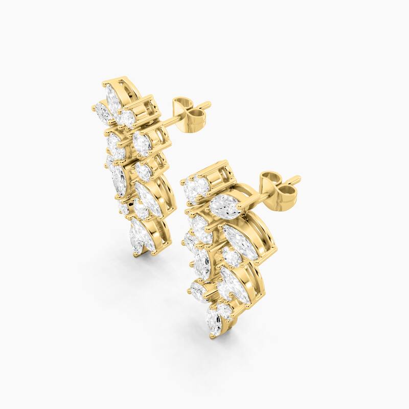 14K Gold Chandelier Round and Marquise Lab Grown Diamond Fashion Earrings 3.08 CTTW