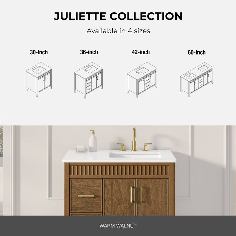 Juliette Warm Walnut Bathroom Vanity with White Quartz Top