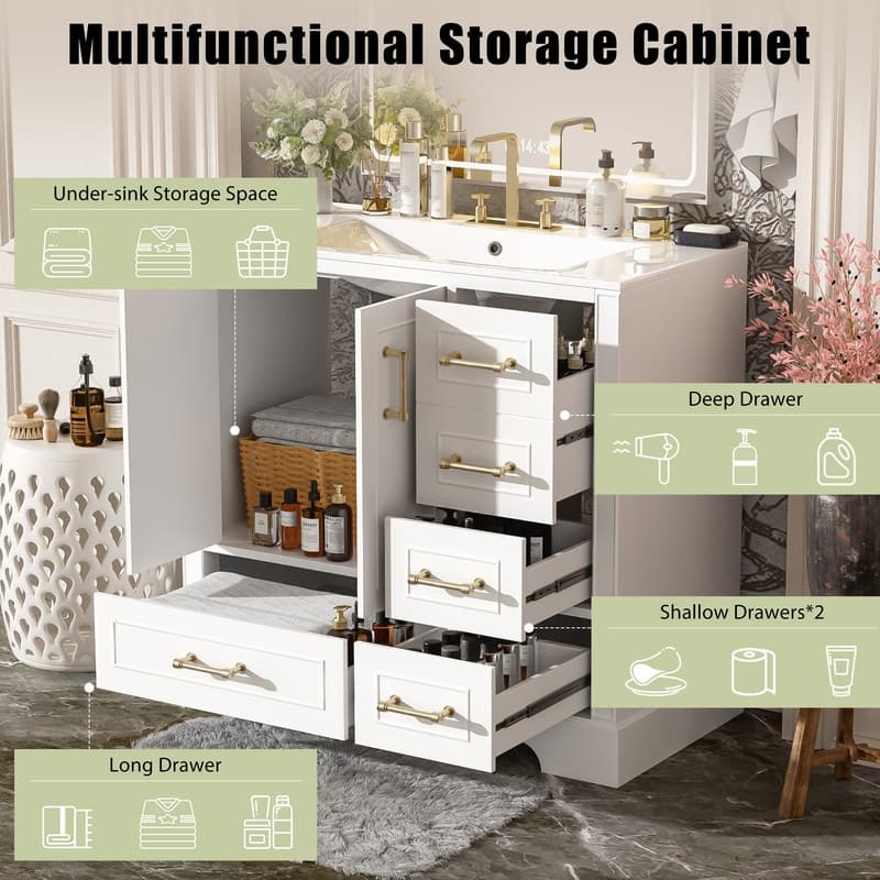 MEDUNJESS 36'' Bathroom Vanity with Ceramic Sink, Bathroom Storage Cabinet
