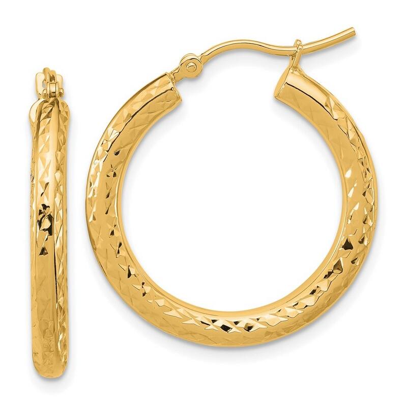 Curata 14k Yellow Gold Sparkle Cut Round Hoop Earrings - 25x25mm