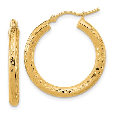 Curata 14k Yellow Gold Sparkle Cut Round Hoop Earrings - 25x25mm