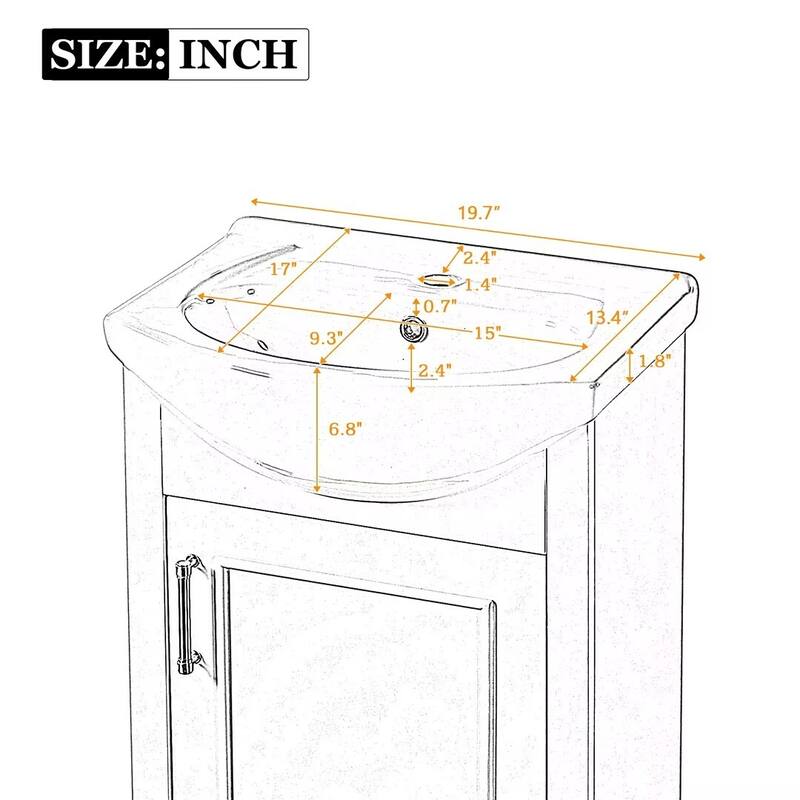 20" Freestanding Bathroom Vanity with White Farmhouse Ceramic Sink - 19.7'' x 13.4'' x 33.4''