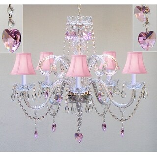 Chandelier Lighting With Crystal Pink Shades &*Hearts*H25 x W24 Perfect for Kid's Rooms - Chandeliers For Bedrooms by Overstock.com