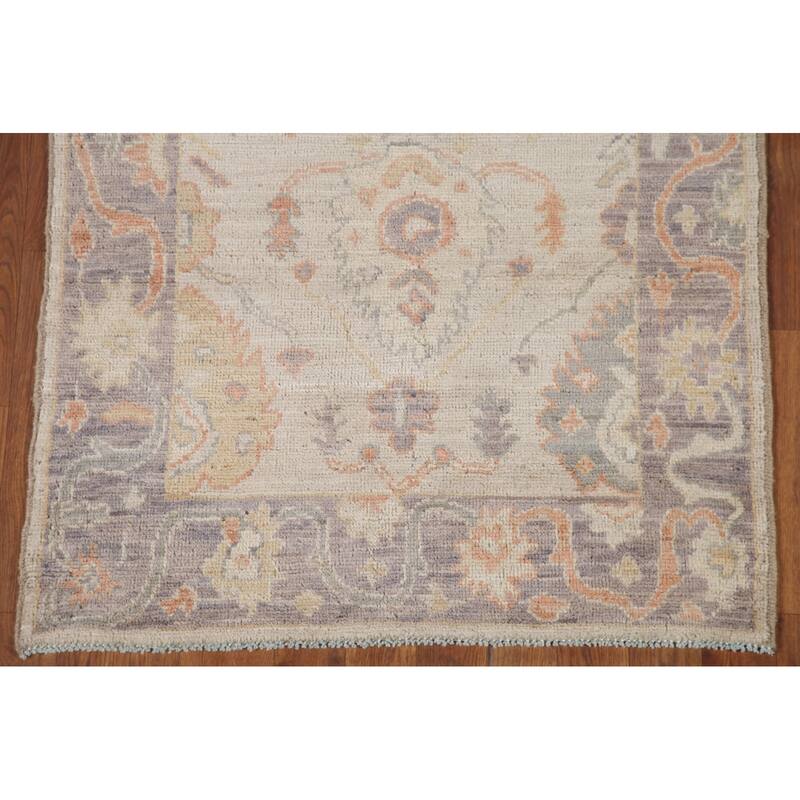 Hand Knotted Oriental 100% Wool Carpet Transitional All-Over Beige & Ivories Oushak Runner Rug - 9' 8'' X 2' 11''