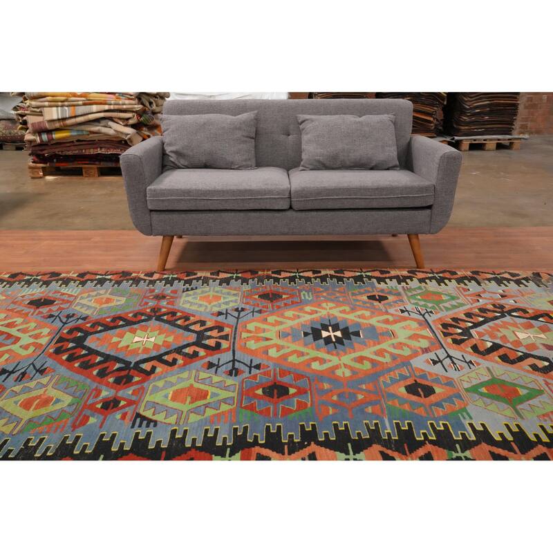 Hand Woven Oriental 100% Wool Carpet Southwestern Tribal Multi-Colored Kilim Area Rug - 10' 3'' X 5' 3''