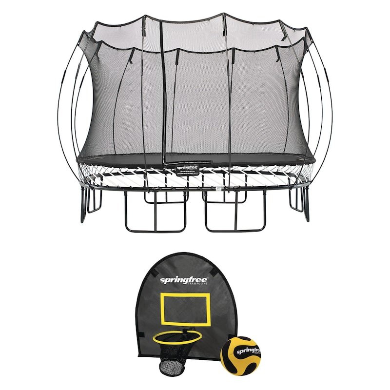 Springfree Trampoline Kids Square 11 Foot Trampoline & FlexrHoop Basketball Game - 260.78