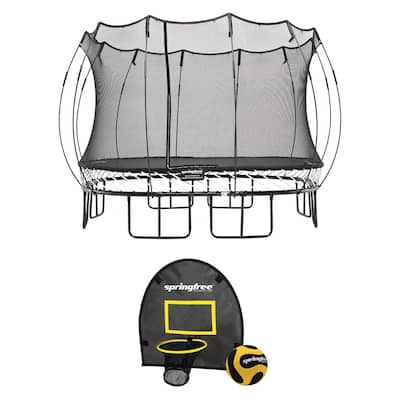 Springfree Trampoline Kids Square 11 Foot Trampoline & FlexrHoop Basketball Game - 260.78