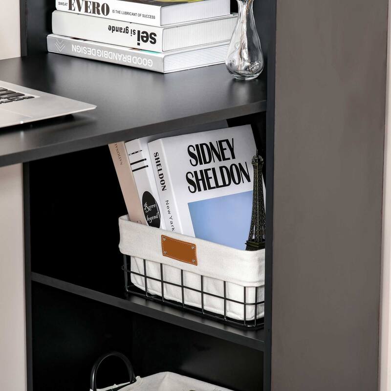Modern Home Office Desk with 6-Tier Storage Shelves, 47" Writing Table with Bookshelf, Black