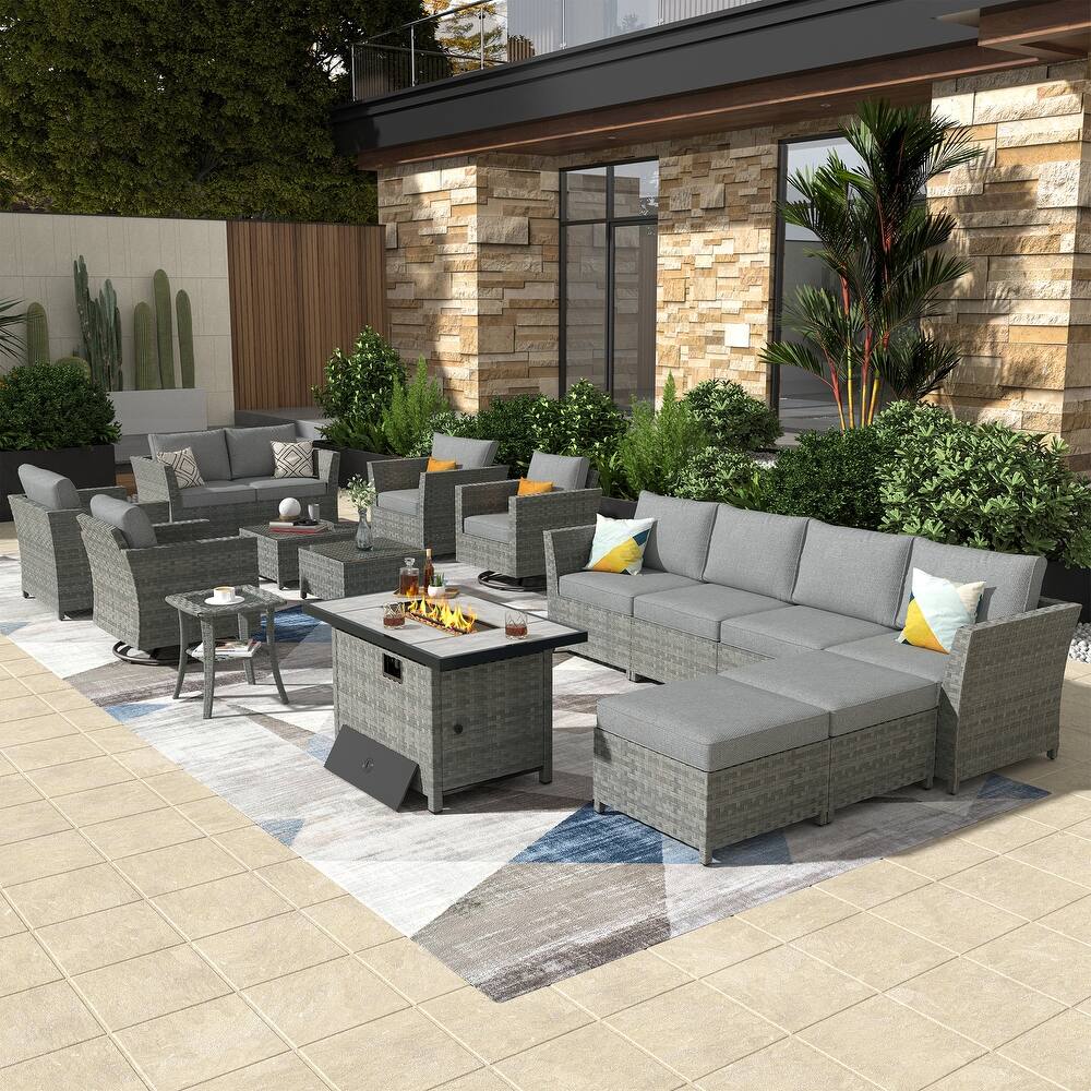 XIZZI 16-piece Outdoor Patio Wicker Furniture Sectional Set with Fire Pit