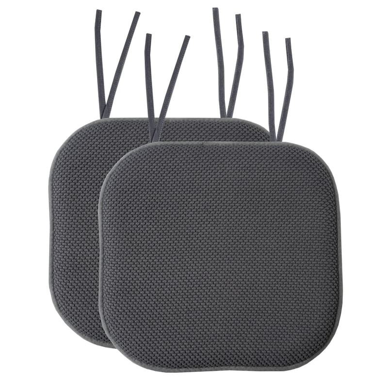 Sweet Home Collection Honeycomb Memory Foam Non Slip Chair Cushion Pad with Ties 16" x 16" - Set of 2 - Grey
